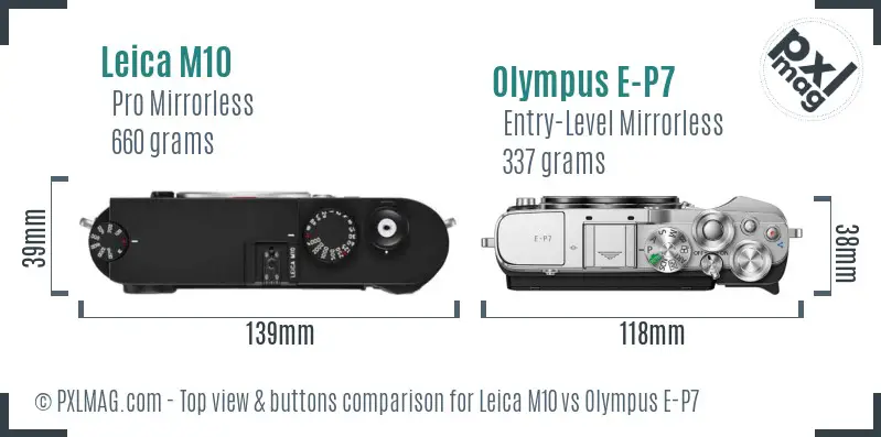 Leica M10 vs Olympus E-P7 top view buttons comparison