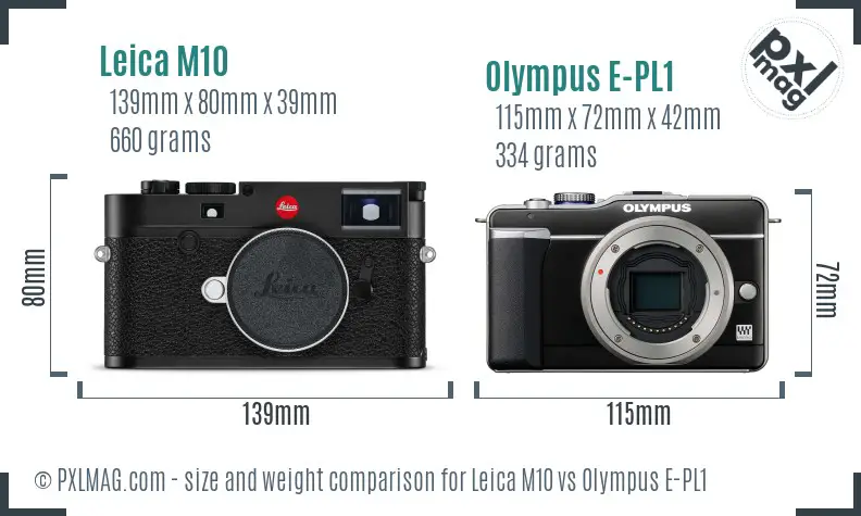 Leica M10 vs Olympus E-PL1 size comparison