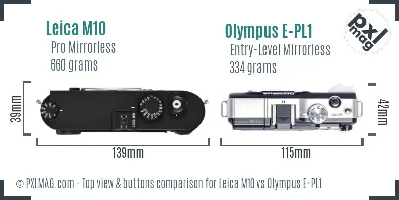 Leica M10 vs Olympus E-PL1 top view buttons comparison