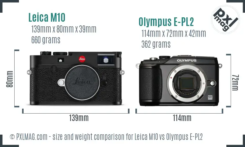 Leica M10 vs Olympus E-PL2 size comparison