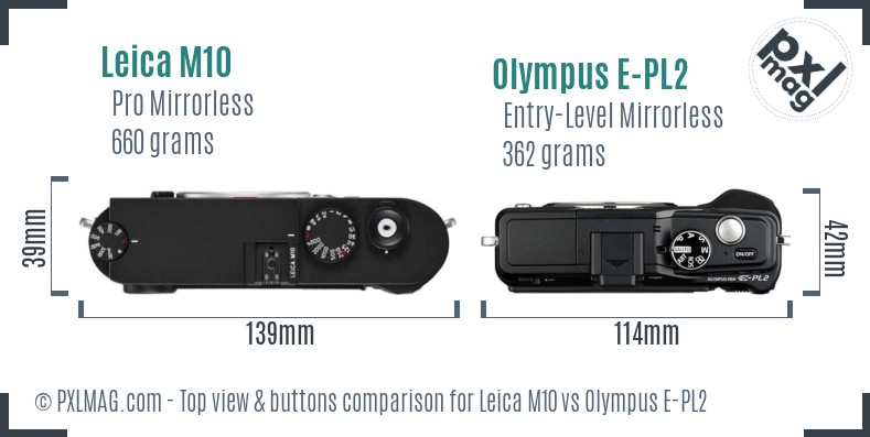 Leica M10 vs Olympus E-PL2 top view buttons comparison