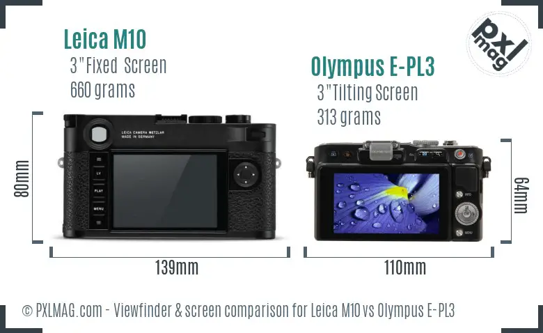 Leica M10 vs Olympus E-PL3 Screen and Viewfinder comparison Leica M10 vs Olympus E-PL3 Screen and Viewfinder comparison