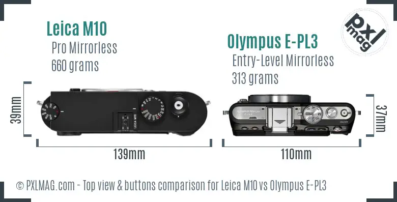Leica M10 vs Olympus E-PL3 top view buttons comparison Leica M10 vs Olympus E-PL3 top view buttons comparison