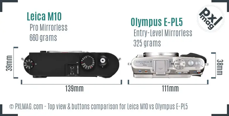 Leica M10 vs Olympus E-PL5 top view buttons comparison