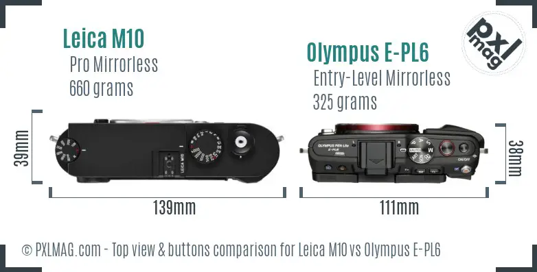 Leica M10 vs Olympus E-PL6 top view buttons comparison