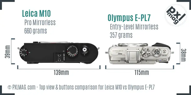 Leica M10 vs Olympus E-PL7 top view buttons comparison