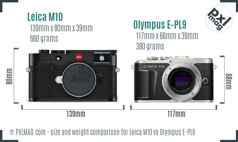 Leica M10 vs Olympus E-PL9 size comparison
