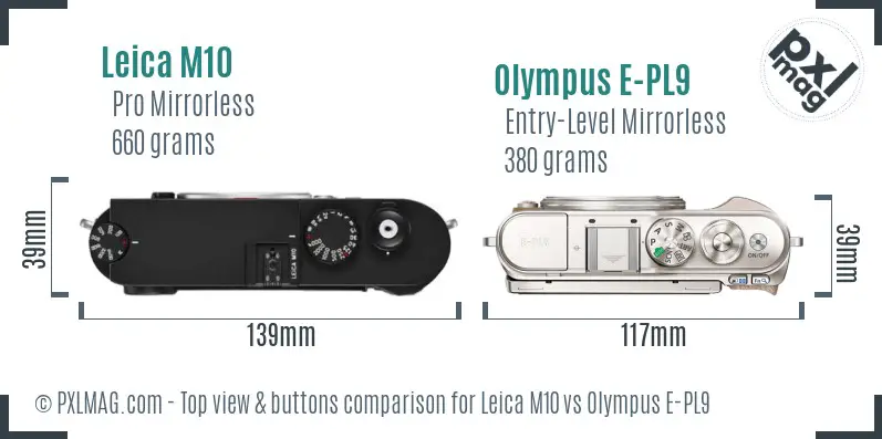 Leica M10 vs Olympus E-PL9 top view buttons comparison