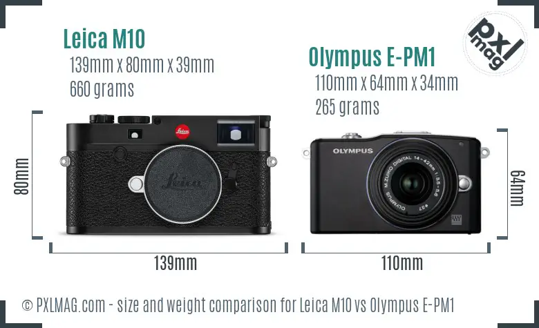 Leica M10 vs Olympus E-PM1 size comparison Leica M10 vs Olympus E-PM1 size comparison