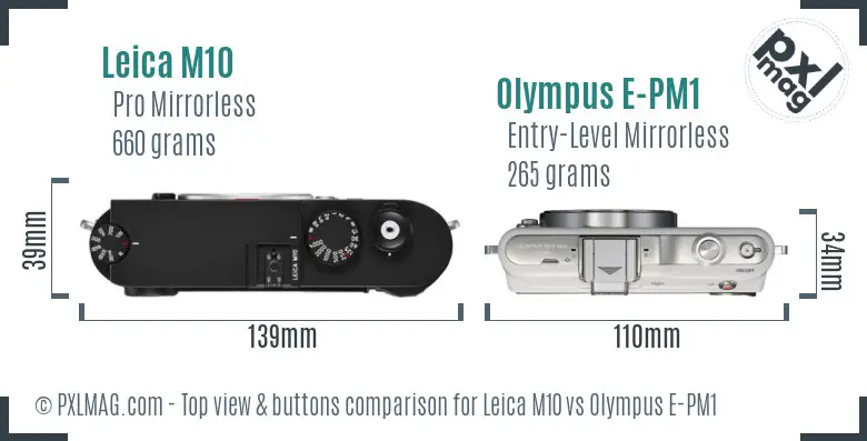 Leica M10 vs Olympus E-PM1 top view buttons comparison Leica M10 vs Olympus E-PM1 top view buttons comparison