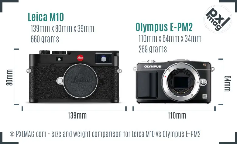 Leica M10 vs Olympus E-PM2 size comparison