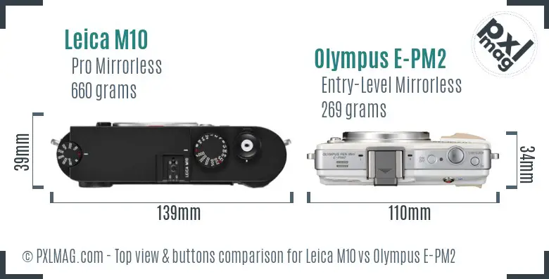 Leica M10 vs Olympus E-PM2 top view buttons comparison