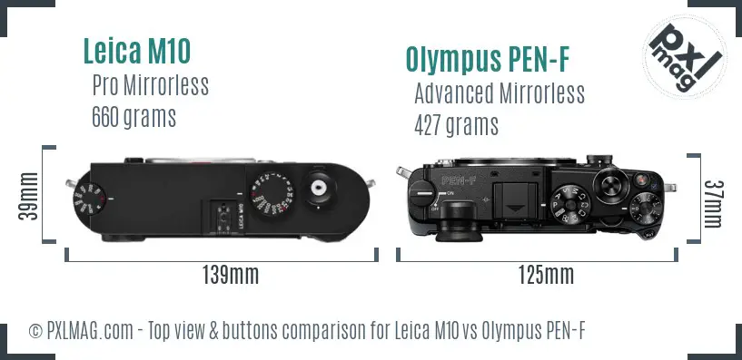 Leica M10 vs Olympus PEN-F top view buttons comparison
