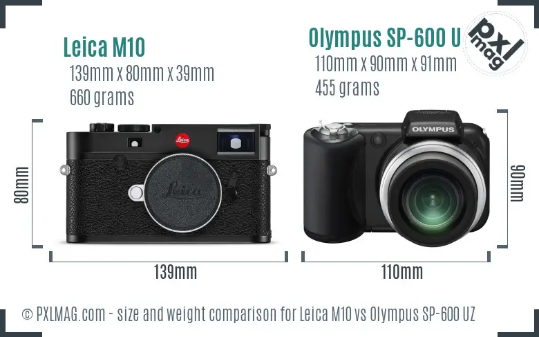 Leica M10 vs Olympus SP-600 UZ size comparison