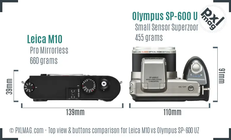 Leica M10 vs Olympus SP-600 UZ top view buttons comparison