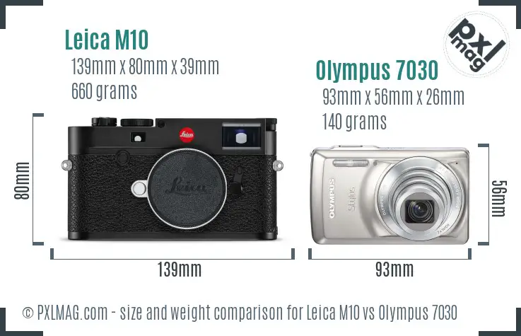 Leica M10 vs Olympus 7030 size comparison