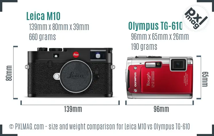 Leica M10 vs Olympus TG-610 size comparison
