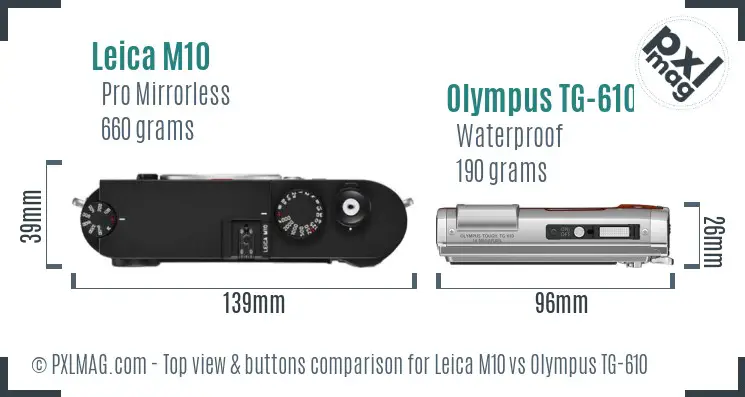 Leica M10 vs Olympus TG-610 top view buttons comparison
