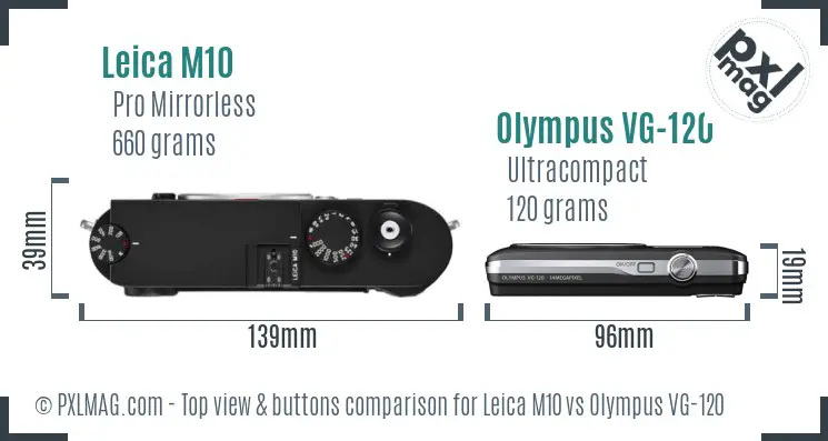 Leica M10 vs Olympus VG-120 top view buttons comparison
