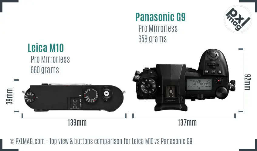 Leica M10 vs Panasonic G9 top view buttons comparison
