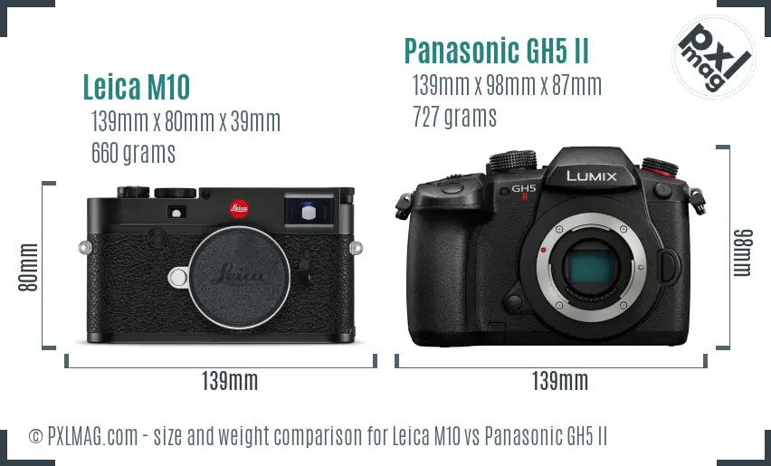 Leica M10 vs Panasonic GH5 II size comparison Leica M10 vs Panasonic GH5 II size comparison