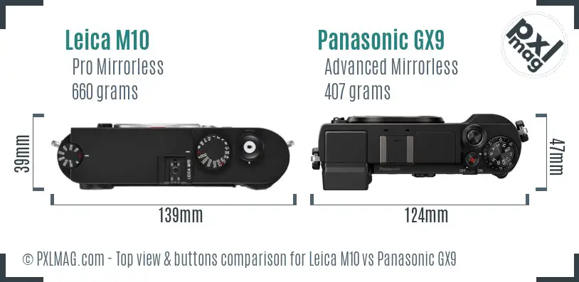 Leica M10 vs Panasonic GX9 top view buttons comparison