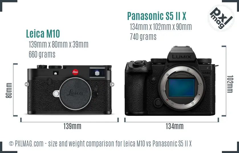 Leica M10 vs Panasonic S5 II X size comparison