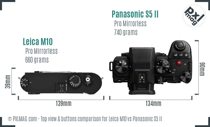 Leica M10 vs Panasonic S5 II top view buttons comparison