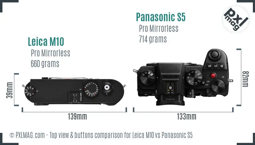 Leica M10 vs Panasonic S5 top view buttons comparison
