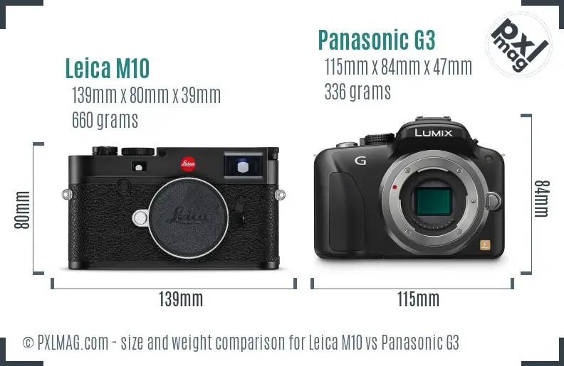 Leica M10 vs Panasonic G3 size comparison
