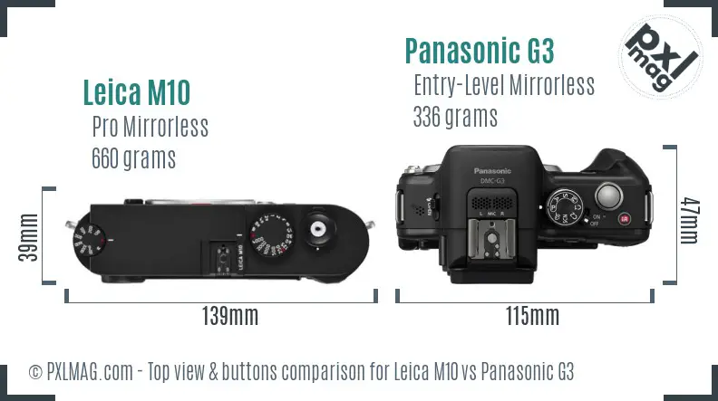 Leica M10 vs Panasonic G3 top view buttons comparison