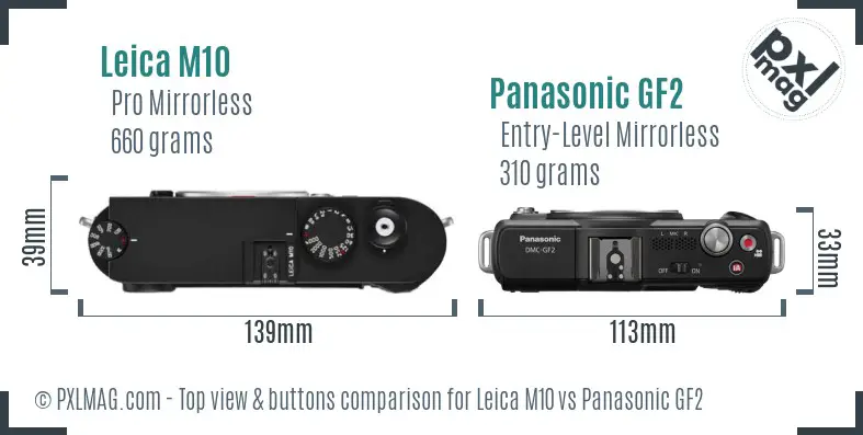 Leica M10 vs Panasonic GF2 top view buttons comparison