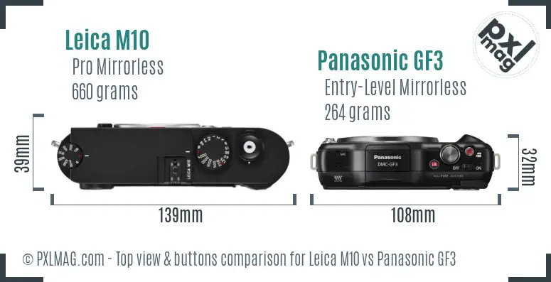 Leica M10 vs Panasonic GF3 top view buttons comparison