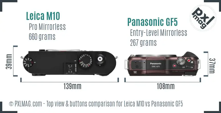 Leica M10 vs Panasonic GF5 top view buttons comparison Leica M10 vs Panasonic GF5 top view buttons comparison