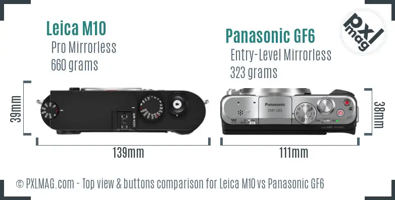 Leica M10 vs Panasonic GF6 top view buttons comparison