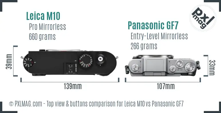 Leica M10 vs Panasonic GF7 top view buttons comparison