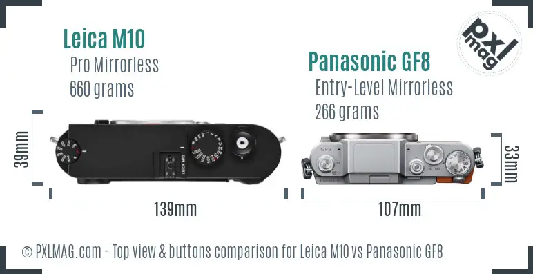 Leica M10 vs Panasonic GF8 top view buttons comparison