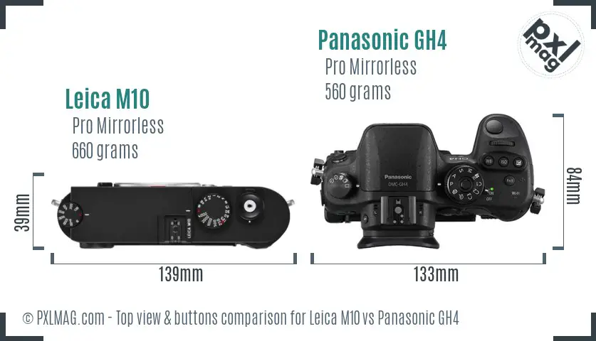 Leica M10 vs Panasonic GH4 top view buttons comparison