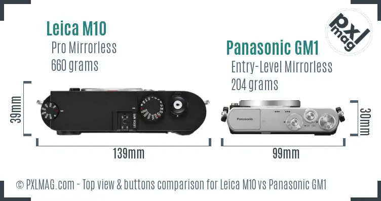 Leica M10 vs Panasonic GM1 top view buttons comparison