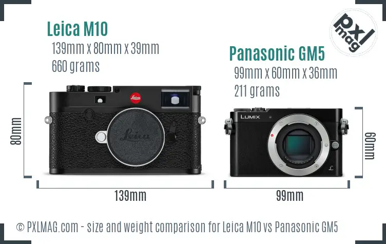 Leica M10 vs Panasonic GM5 size comparison