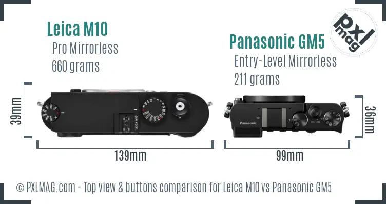 Leica M10 vs Panasonic GM5 top view buttons comparison