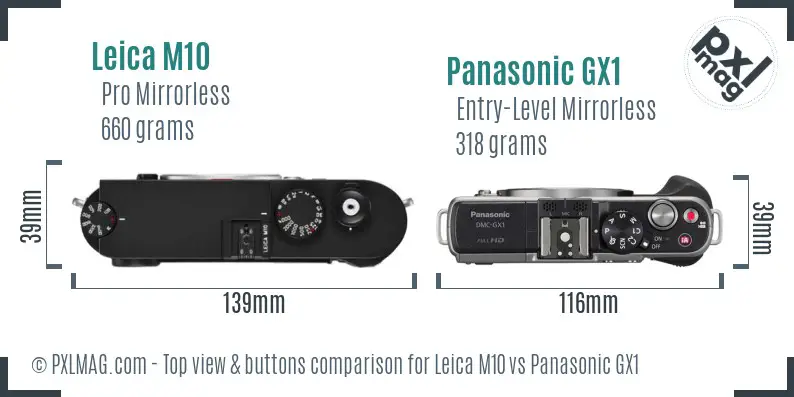 Leica M10 vs Panasonic GX1 top view buttons comparison