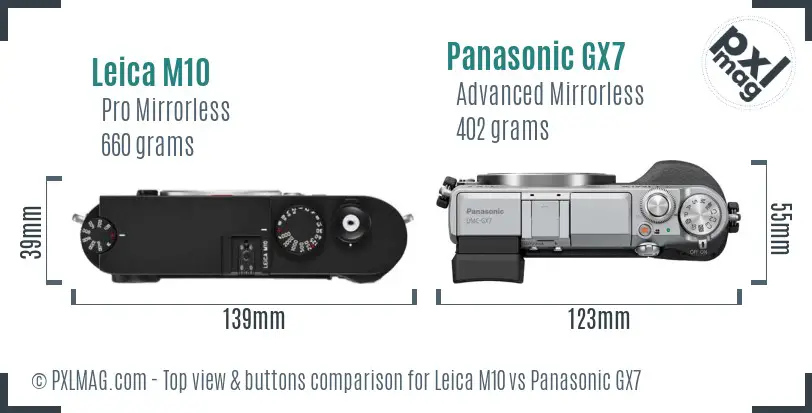 Leica M10 vs Panasonic GX7 top view buttons comparison