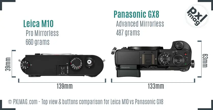 Leica M10 vs Panasonic GX8 top view buttons comparison