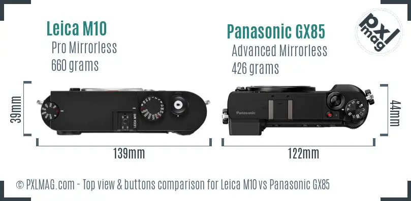 Leica M10 vs Panasonic GX85 top view buttons comparison