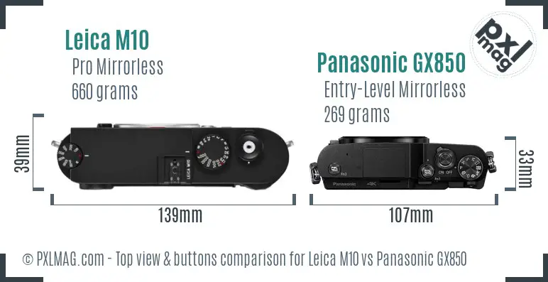 Leica M10 vs Panasonic GX850 top view buttons comparison Leica M10 vs Panasonic GX850 top view buttons comparison