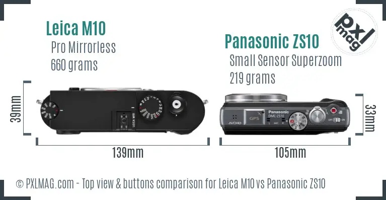 Leica M10 vs Panasonic ZS10 top view buttons comparison