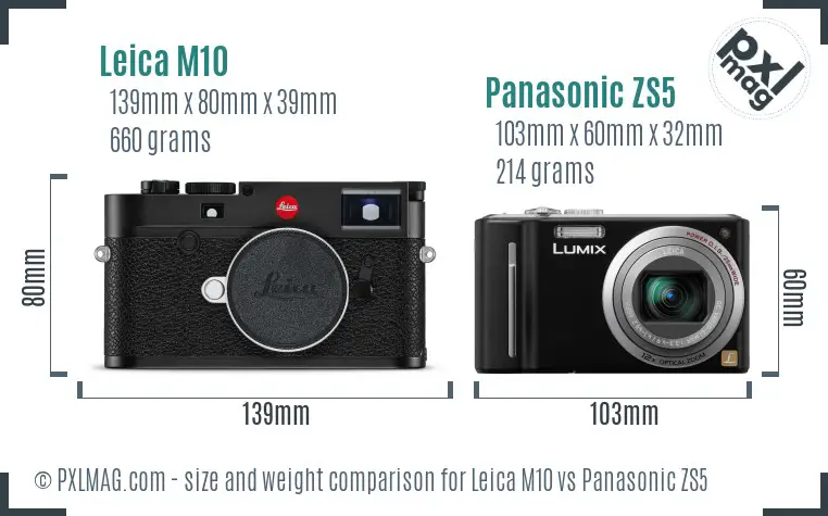 Leica M10 vs Panasonic ZS5 size comparison