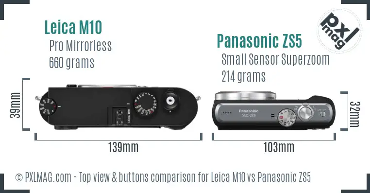 Leica M10 vs Panasonic ZS5 top view buttons comparison