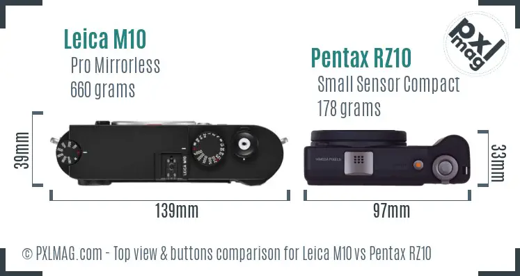 Leica M10 vs Pentax RZ10 top view buttons comparison